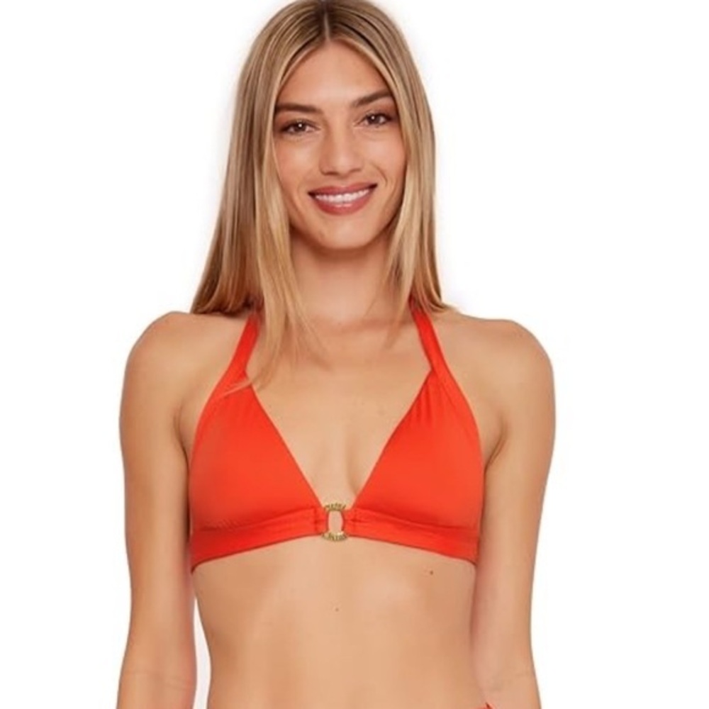 Trina Turk Women's Orangel Triangle Monaco Ring Halter Bikini Top NWT 10 #2288
